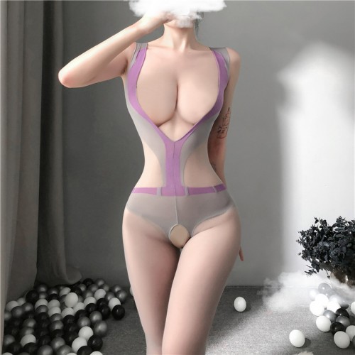 Mesh Cut Out Teddy Lingerie Bodystocking Babydoll Gray