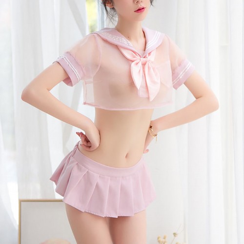 Lingerie Schoolgirls Outfit Cosplay Sailor Costumes Pink