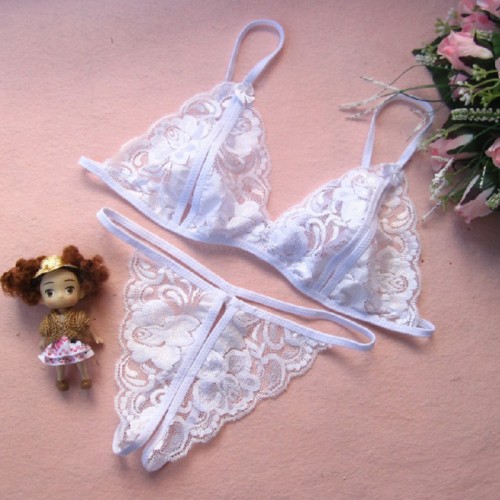 Lace Bra and Crotchless Panty Sexy Lingerie Set White