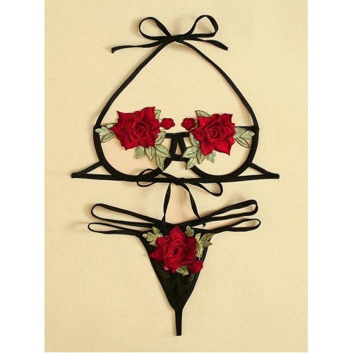 Sexy Hollow Out Floral Bra and Panty Lingerie Set