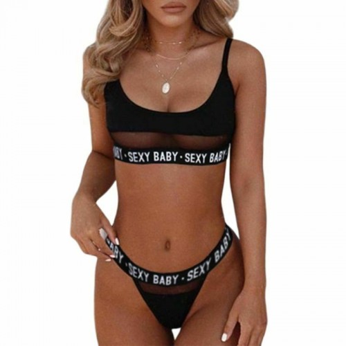 Womens Lingerie Underwear Sports Mesh Bra Panty Set Black