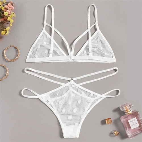 Sexy Bra and Panty Set Sheer Mesh Lingerie Set White