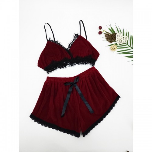 Lace Lingerie Set Sexy Bralette Short Set Red