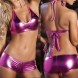 Women's Patent Leather Metallic Lingerie Bikini G-String Set Swimsuit Hot Pink