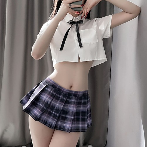 Sexy Roleplay Lingerie Set Student Costume Purple