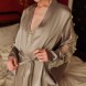 Sexy Lingerie Robe Lace Kimono Robe Long Sleeve Gray