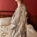 Sexy Lingerie Robe Lace Kimono Robe Long Sleeve Gray