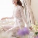 3PC Kimono Robe Set Sheer Babydoll Nightgown Pink