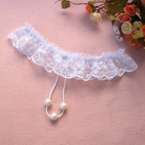 Pearls Massage Chain G-String Underwear Thong White