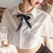 Sexy See-Through White Shirt Collar Rope Bow tie Uniform Pleated Skirt Suit