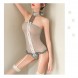 Sexy See Through Halter Neck Bodysuit Lingerie Grey