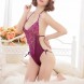 Sexy Lingerie Deep V Backless Halter Teddy Bodysuit Purple