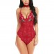 Sexy Lingerie Lace Edge Halter Deep V Bodysuit Red