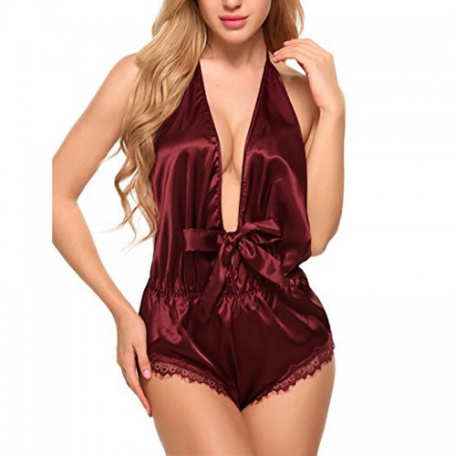 Women's Sexy Lace Edge V-neck Lingerie Red