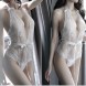 Deep Halter V-neck Lace Lingerie Teddy Bodysuit White