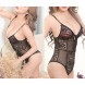 Women's Sexy V Neck Hollow-Out Lace Bodysuit Lingerie Sleeveless Clubwear Black